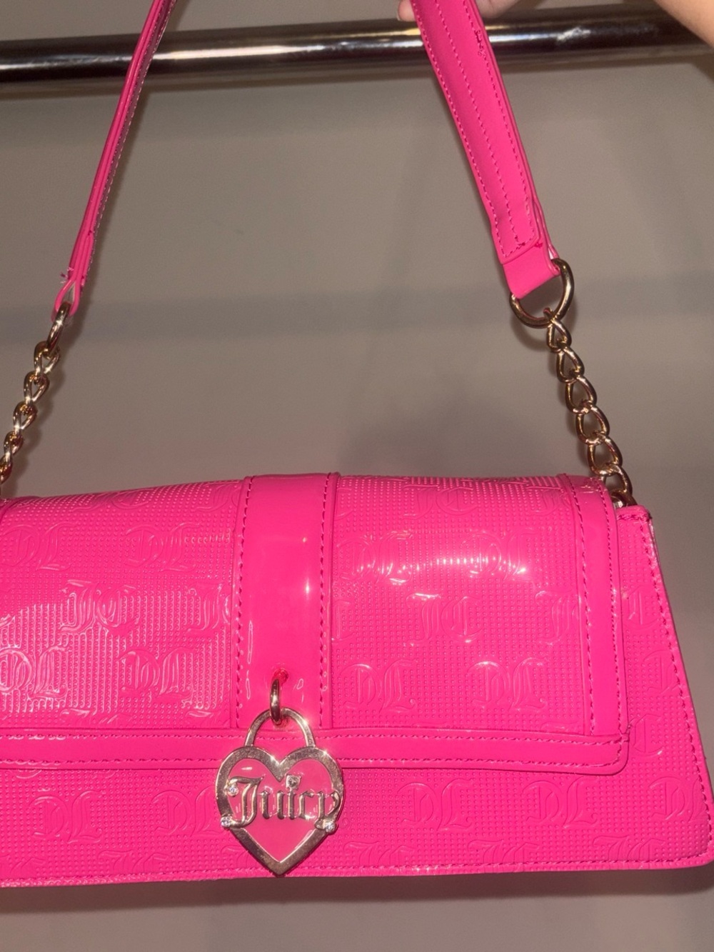 Juicy Couture Bright Pink Patent Shoulder Bag with Heart Charm